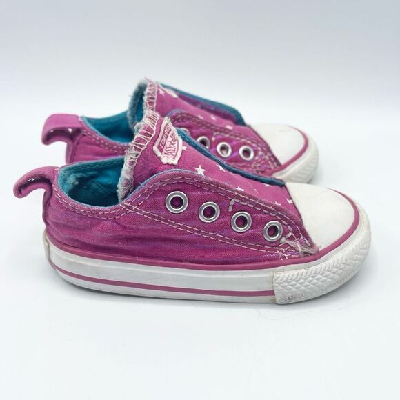 Converse Magenta Metallic Stars - Slip On Aplix Sneakers - Toddler US size 5 - Picture 2 of 8